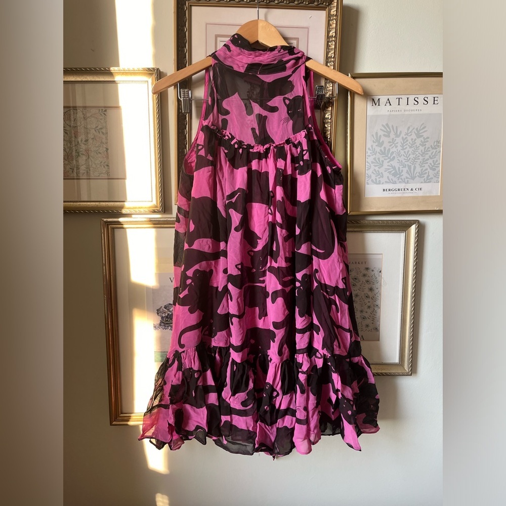 🆕 MAEVE Pink and DRK Brown abstract Cat Printed Mini Dress - Picture 8 of 9